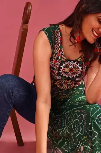 Bandhani printed regular georgette a-line kurta