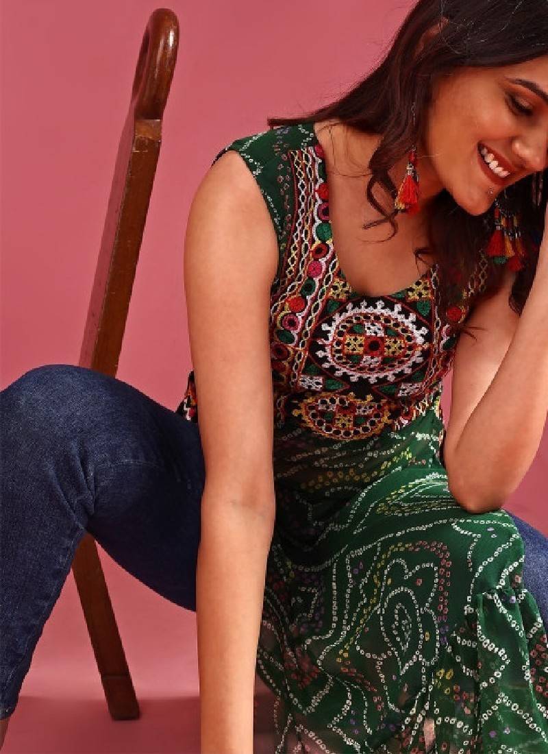 Bandhani printed regular georgette a-line kurta