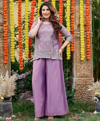 Purple color smart and girlie chinon fabric fancy festive attire for girls 5