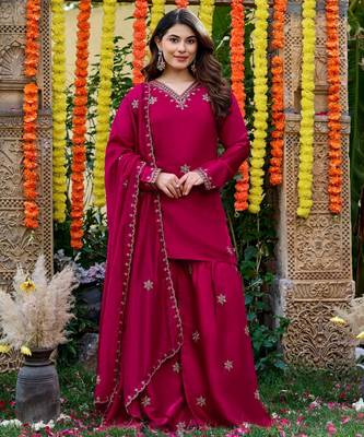 Pink color smart and girlie viscose glass fabric fancy festive attire for girls 1