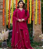 Pink color smart and girlie viscose glass fabric fancy festive attire for girls