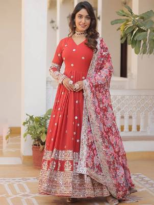 Floral embroidered sequinned georgette maxi ethnic dresses with dupatta 3
