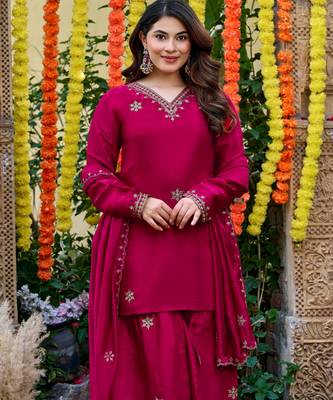 Pink color smart and girlie viscose glass fabric fancy festive attire for girls 3
