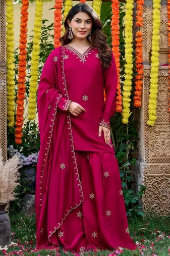 Pink color smart and girlie viscose glass fabric fancy festive attire for girls