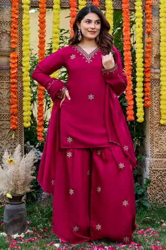 Pink color smart and girlie viscose glass fabric fancy festive attire for girls