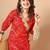 Red bandhani printed angrakha sequined straight kurta