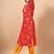 Red bandhani printed angrakha sequined straight kurta