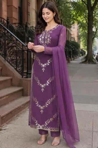 Purple color smart and girlie georgette fabric fancy festive attire for girls