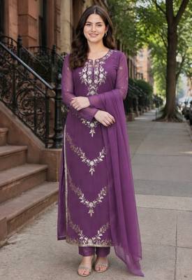 Purple color smart and girlie georgette fabric fancy festive attire for girls 5