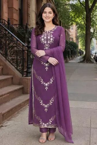 Purple color smart and girlie georgette fabric fancy festive attire for girls