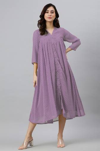 Women lavender dobby chiffon self design flared kurta