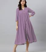 Women lavender dobby chiffon self design flared kurta