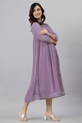Women lavender dobby chiffon self design flared kurta