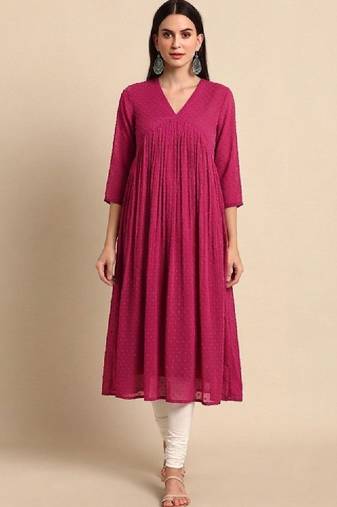 Dobby self design empire styled a-line chiffon kurta