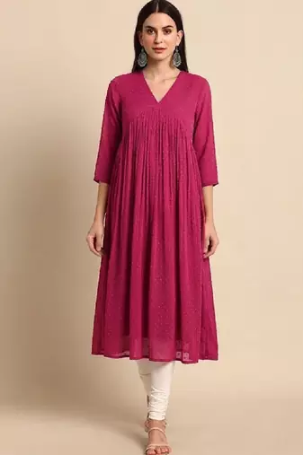 Dobby self design empire styled a-line chiffon kurta