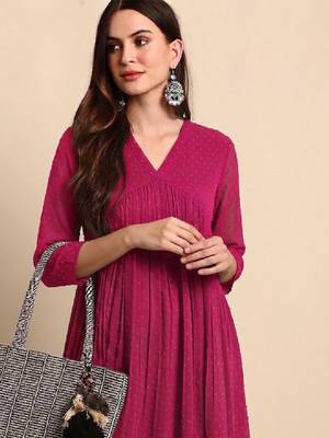Dobby self design empire styled a-line chiffon kurta 3