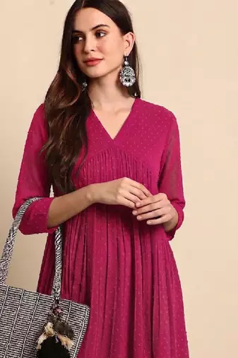 Dobby self design empire styled a-line chiffon kurta