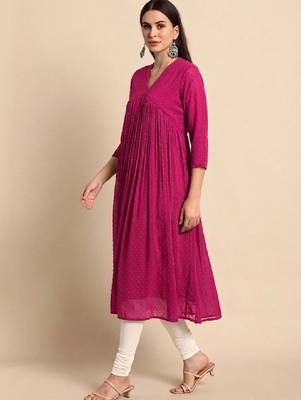 Dobby self design empire styled a-line chiffon kurta 4