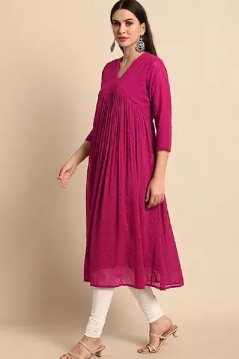 Dobby self design empire styled a-line chiffon kurta