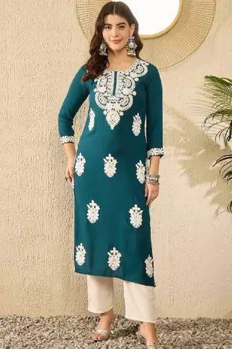 Floral embroidered straight republic day republic day kurta