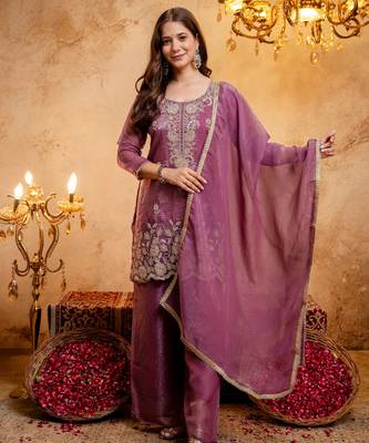 Purple color smart and girlie crunchy fabric fancy festive attire for girls 4