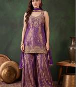 Purple color smart and girlie satin fabric fancy festive attire for girls