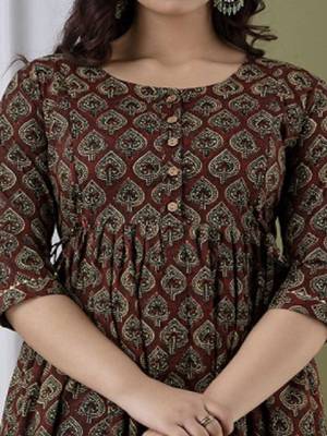 Ethnic motifs printed empire maternity pure cotton anarkali kurtas 2