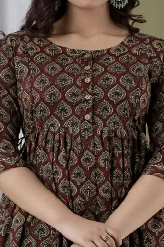 Ethnic motifs printed empire maternity pure cotton anarkali kurtas