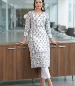Floral printed notch neck pure cotton straight kurta