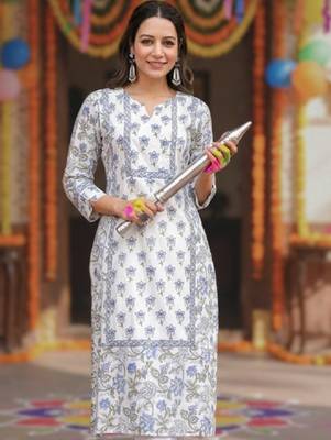 Floral printed notch neck pure cotton straight kurta 2
