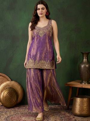 Purple color smart and girlie satin fabric fancy festive attire for girls 4