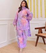 Lavender color smart and girlie georgette fabric fancy festive attire for girls