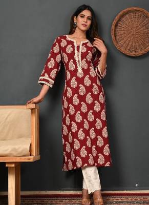 Floral printed notch-neck straight kurta 2