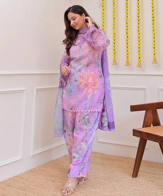 Lavender color smart and girlie georgette fabric fancy festive attire for girls 2