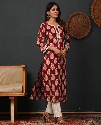 Floral printed notch-neck straight kurta 3