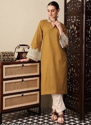 Pure cotton mandarin collar thread work straight jashn kurta 1
