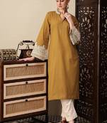 Pure cotton mandarin collar thread work straight jashn kurta
