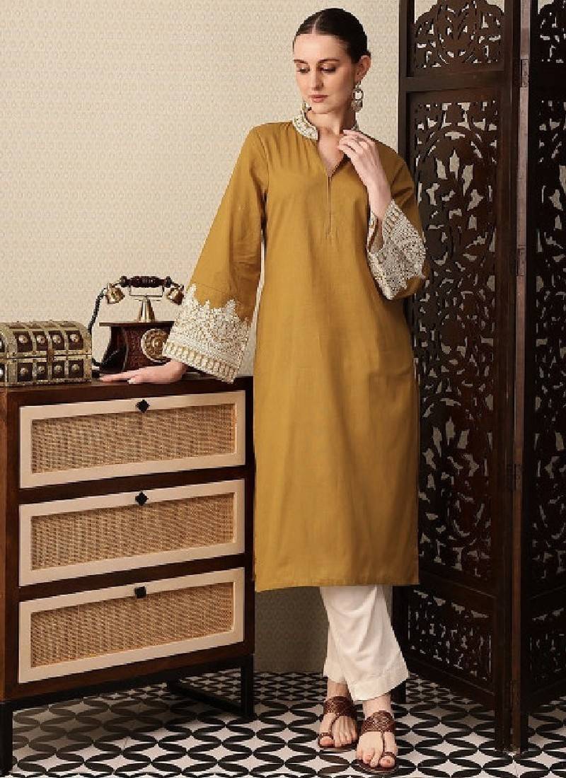 Pure cotton mandarin collar thread work straight jashn kurta