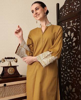 Pure cotton mandarin collar thread work straight jashn kurta 3