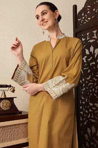 Pure cotton mandarin collar thread work straight jashn kurta