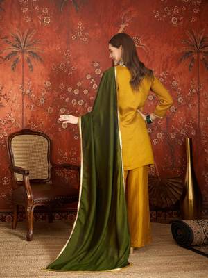 Mustard color ethnic vichitra silk fabric heavy embroidered partywear suit 2