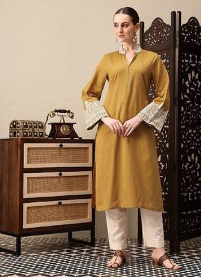 Pure cotton mandarin collar thread work straight jashn kurta 4