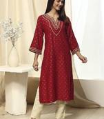 Floral embroidered scoop neck a-line kurta