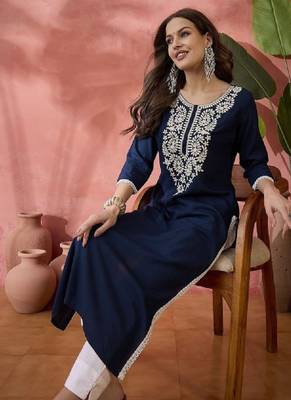 Embroidered straight chickenkari kurta 1