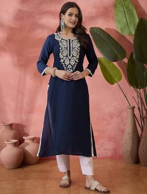 Embroidered straight chickenkari kurta 2