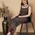 Womens black floral printed straight cotton square neck sleeveless kurta