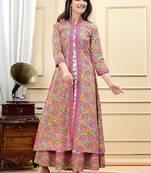 Women floral printed pure cotton panelled anarkali kurti