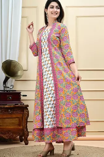 Women floral printed pure cotton panelled anarkali kurti