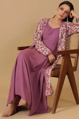 Ethnic motifs printed flared anarkali kurta