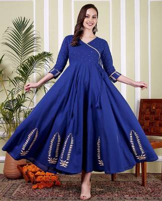 Floral printed angrakha v-neck cotton anarkali kurta 1